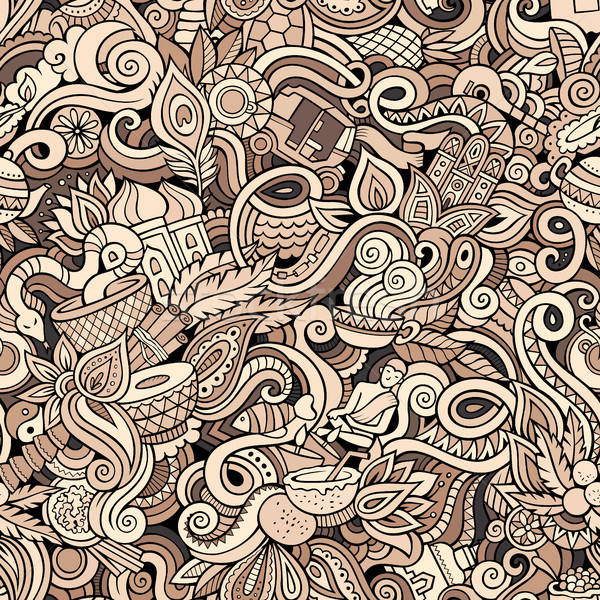 Cartoon cute doodles hand drawn Indian culture seamless pattern Stock photo © balabolka