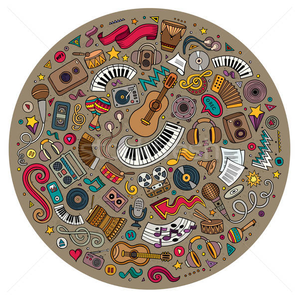 Set of Musical cartoon doodle objects Stock photo © balabolka