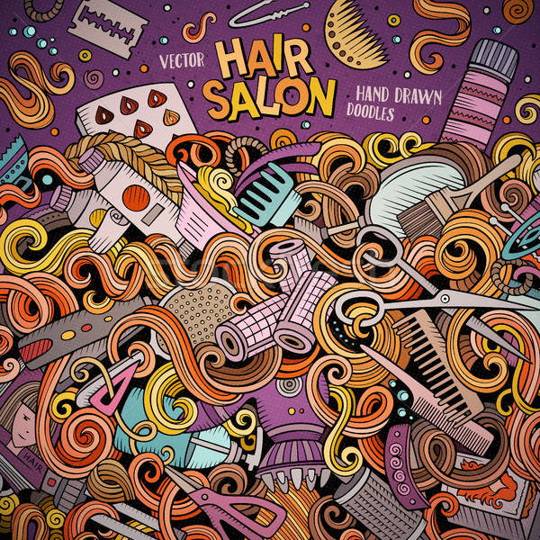 Desenho animado bonitinho salão de cabeleireiro quadro projeto Foto stock © balabolka