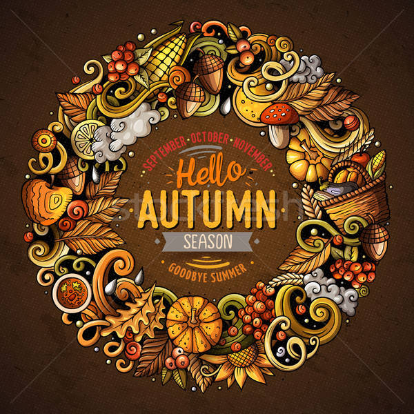 Rajz aranyos firkák kézzel rajzolt ősz keret Stock fotó © balabolka