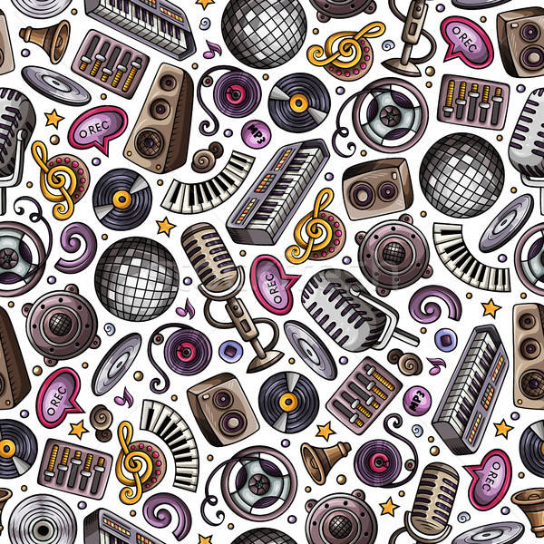 Cartoon hand-drawn Disco music seamless pattern Stock photo © balabolka