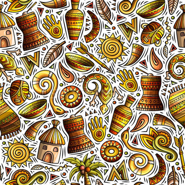 Cartoon cute hand drawn African seamless pattern Stock photo © balabolka