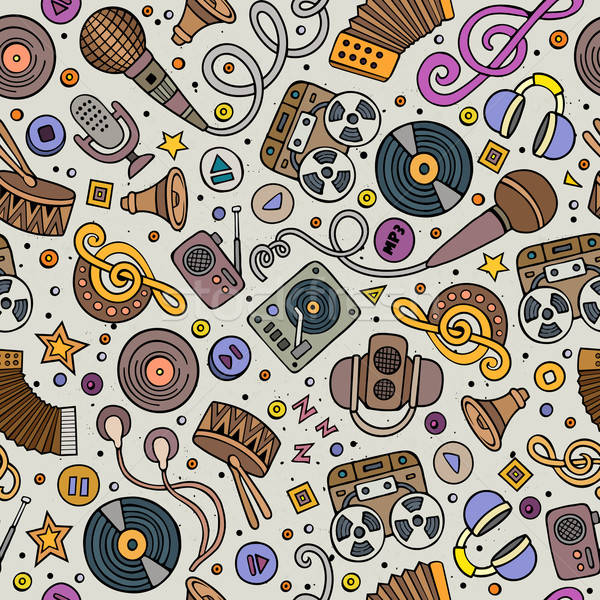 Cartoon hand-drawn musical instruments seamless pattern Stock photo © balabolka