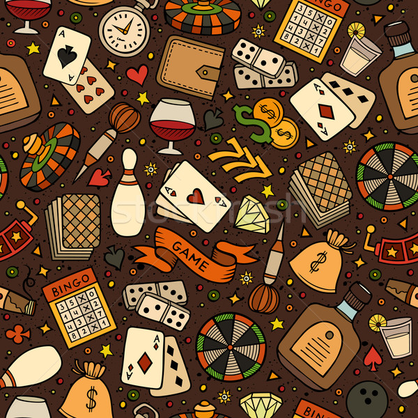 Cartoon hand-drawn casino, games seamless pattern Stock photo © balabolka