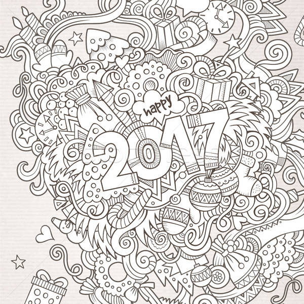 Stock photo: Cartoon cute doodles hand drawn New Year illustration