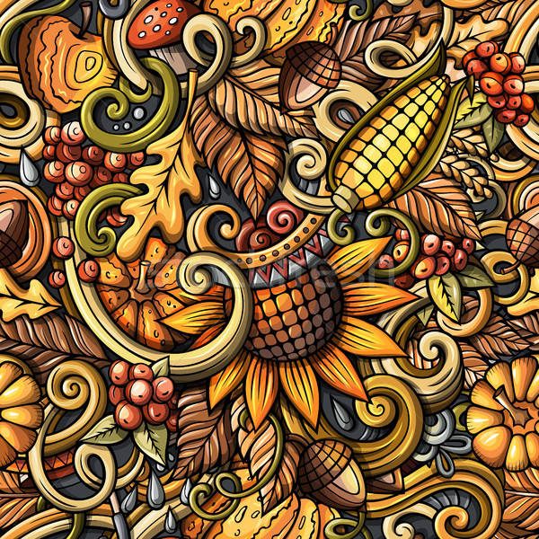 Cartoon doodles Autumn seamless pattern Stock photo © balabolka
