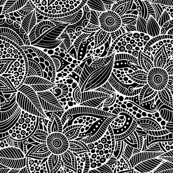 Sketchy doodles decorative floral outline ornamental seamless pa Stock photo © balabolka