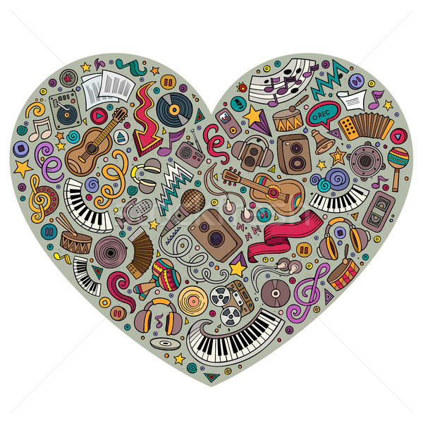 Colorful vector set of Music cartoon doodle objects, symbols Stock photo © balabolka