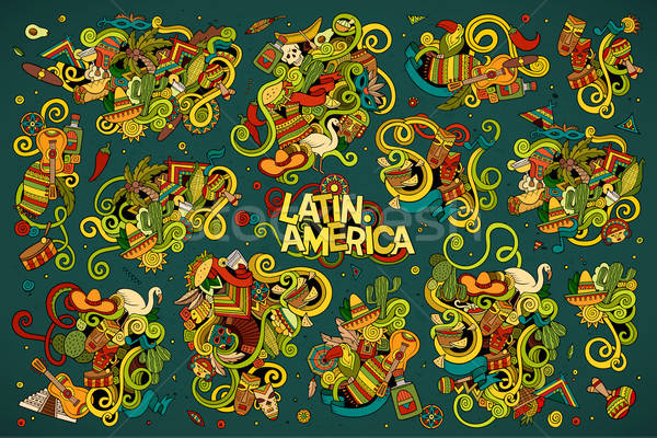 Sketchy vector hand drawn Doodle Latin American objects Stock photo © balabolka