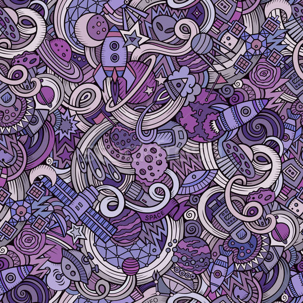 Cartoon hand-drawn doodles on the subject of space seamless pattern Stock photo © balabolka