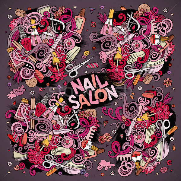 Vector cartoon set of Nail salon theme doodles designs Stock photo © balabolka