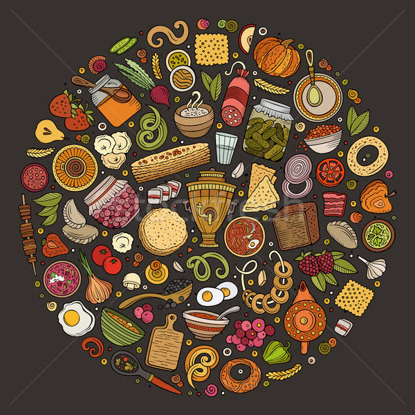 Foto stock: Vector · establecer · ruso · alimentos · Cartoon · garabato