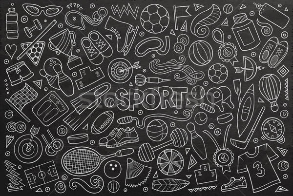Doodle cartoon set of Sport objects and symbols Stock photo © balabolka