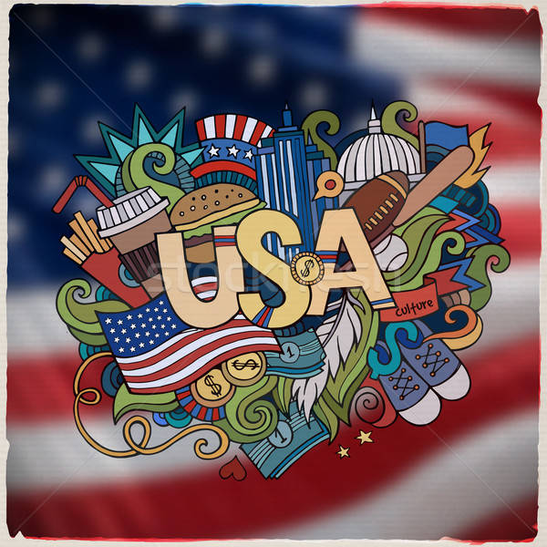 USA hand lettering and doodles elements background Stock photo © balabolka