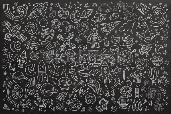 Chalkboard vector hand drawn doodles cartoon set of Space object Stock photo © balabolka