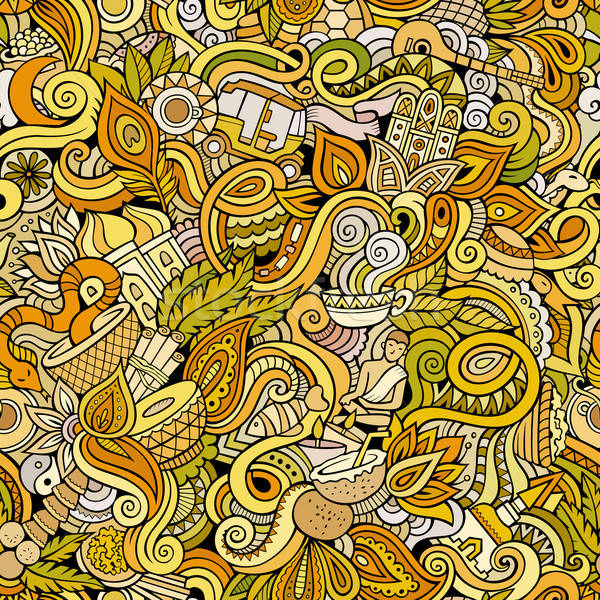 Cartoon hand-drawn doodles on the subject of Indian style theme seamless pattern Stock photo © balabolka