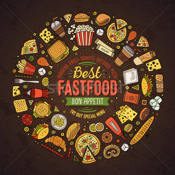 Set of Fast food cartoon doodle objects, symbols and items Stock photo © balabolka