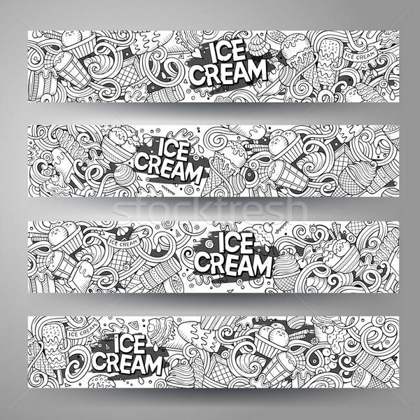 Cartoon line art vector doodles ice cream corporate identity Stock photo © balabolka