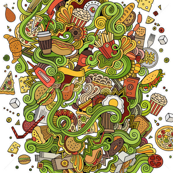 Cartoon cute doodles hand drawn Fastfood illustration Stock photo © balabolka