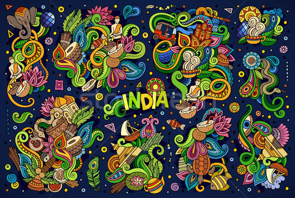 Vecteur doodle cartoon indian dessins [[stock_photo]] © balabolka