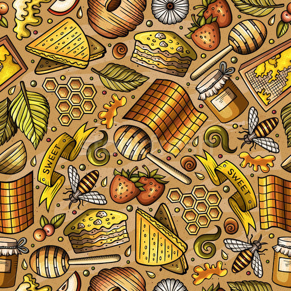 Stock photo: Cartoon cute Honey seamless pattern