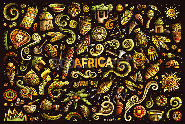 Vector doodle cartoon set of Africa objects Stock photo © balabolka