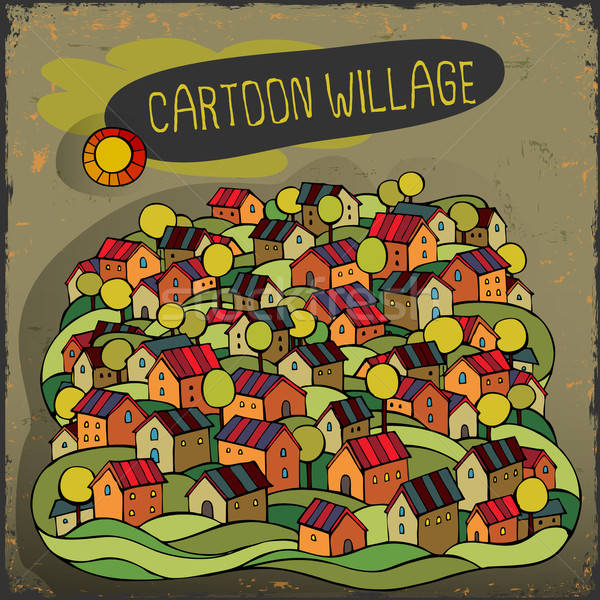 Cartoon fairy-tale village card Stock photo © balabolka