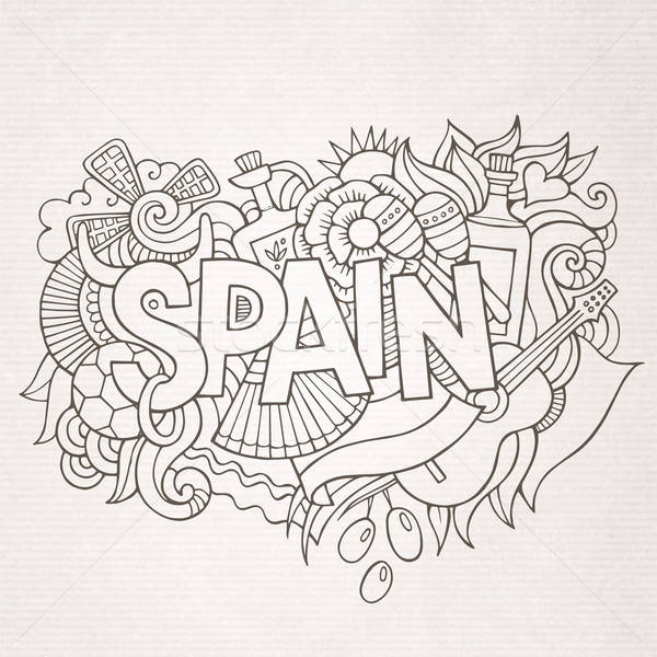 Spain country hand lettering and doodles elements Stock photo © balabolka