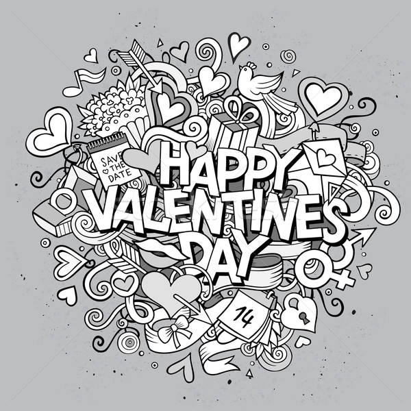 Cartoon vector dibujado a mano garabato feliz día de san valentín Foto stock © balabolka