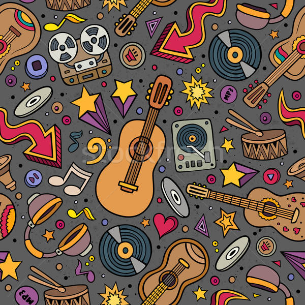 Cartoon hand-drawn musical instruments seamless pattern Stock photo © balabolka