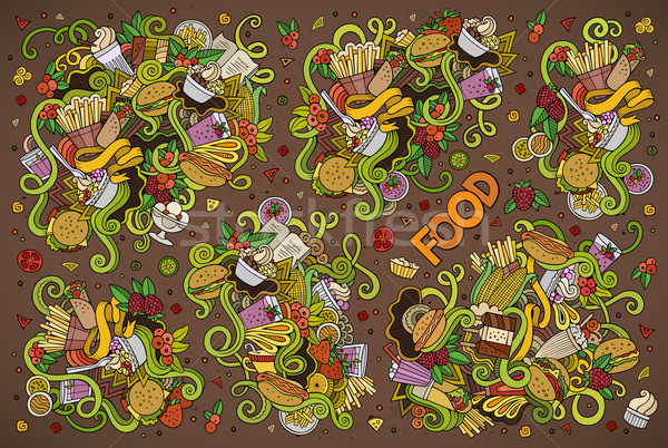Colorful vector hand drawn doodles cartoon set of food objects Stock photo © balabolka
