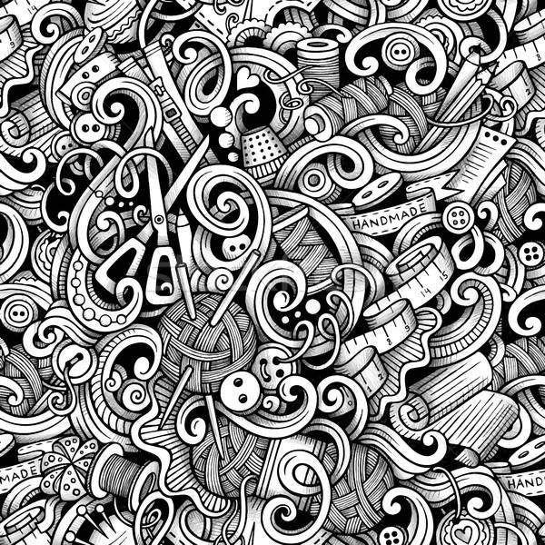 Cartoon hand-drawn doodles handmade, sewing seamless pattern Stock photo © balabolka
