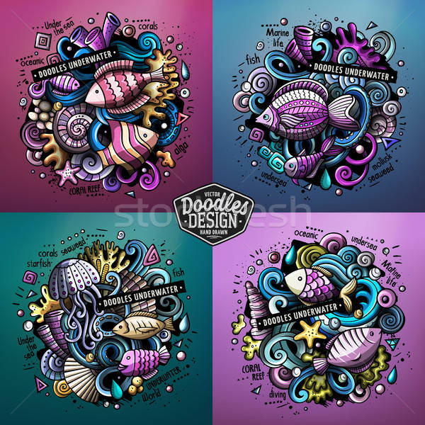 Underwater life cartoon vector doodle illustrations Stock photo © balabolka