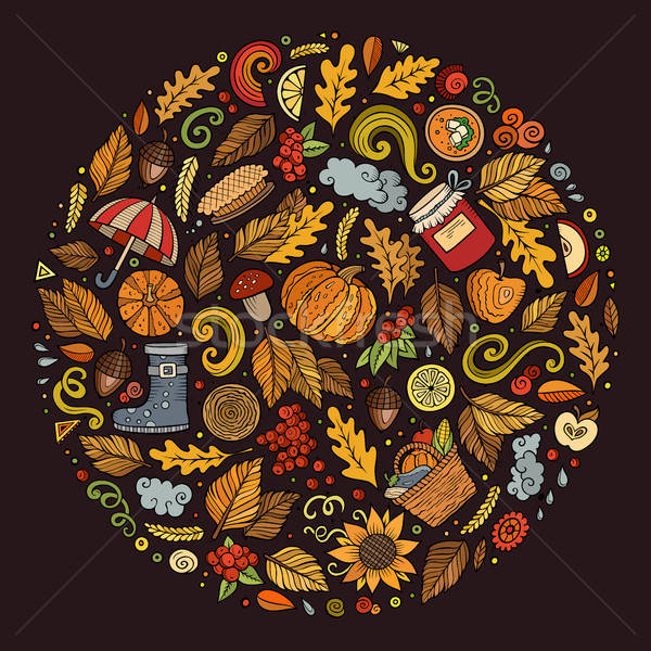 Autumn cartoon doodle objects, symbols and items Stock photo © balabolka