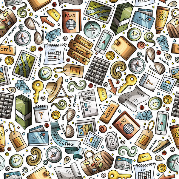 Cartoon Traveling seamless pattern with lots of objects Stock photo © balabolka