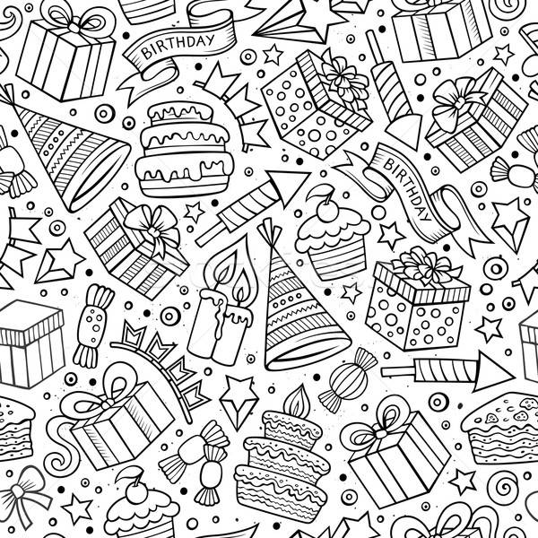 Stock photo: Cartoon hand-drawn doodles birthday theme seamless pattern