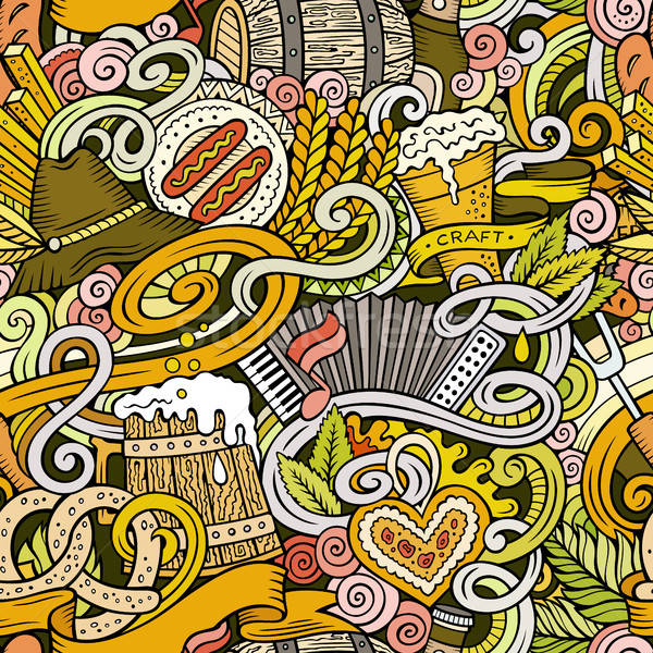 Cartoon cute doodles hand drawn Octoberfest seamless pattern Stock photo © balabolka