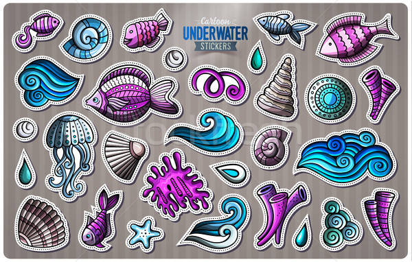 Ingesteld onderwater leven cartoon stickers vector Stockfoto © balabolka