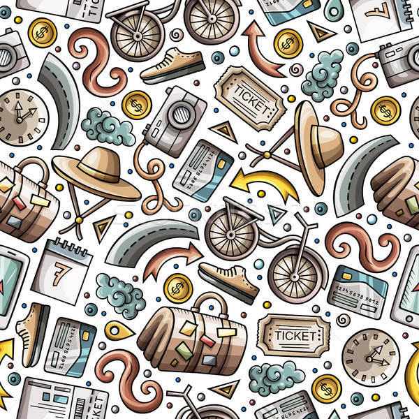 Cartoon Traveling seamless pattern with lots of objects Stock photo © balabolka