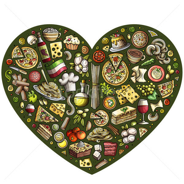 Ayarlamak İtalyan gıda karikatür karalama nesneler semboller Stok fotoğraf © balabolka