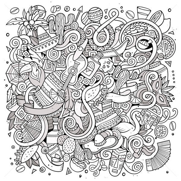 Cartoon hand-drawn doodles Latin American illustration. Line art Stock photo © balabolka