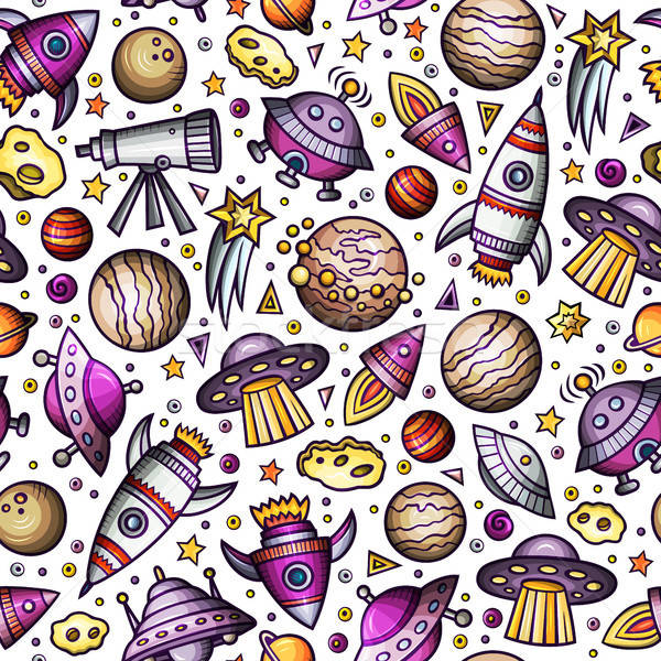 Cartoon hand-drawn space, planets seamless pattern Stock photo © balabolka