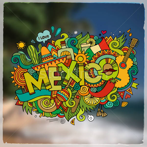Stock photo: Mexico hand lettering and doodles elements emblem