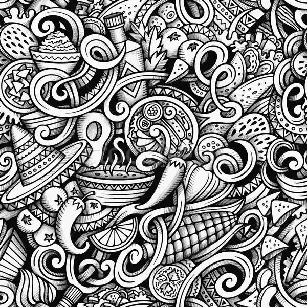 Cartoon hand-drawn doodles Mexican cuisine seamless pattern Stock photo © balabolka