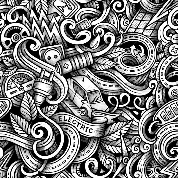 Cartoon doodles Electric cars season trace seamless pattern Stock photo © balabolka
