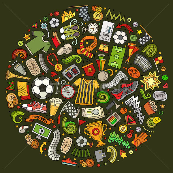Set of vector cartoon doodle Football objects collected in a circle Stock photo © balabolka