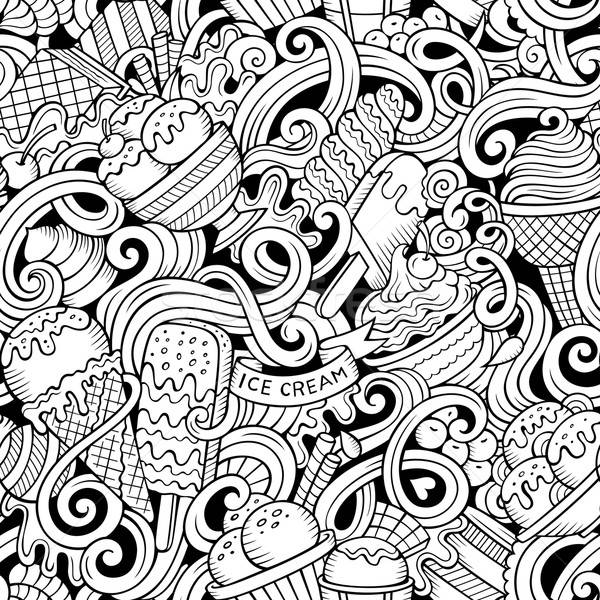 Stock photo: Cartoon hand-drawn ice cream doodles seamless pattern