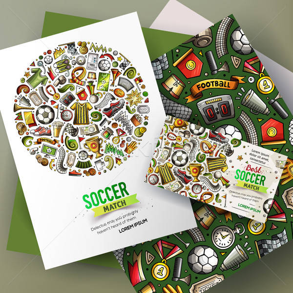 Cartoon vector doodles Football corporate identity set Stock photo © balabolka