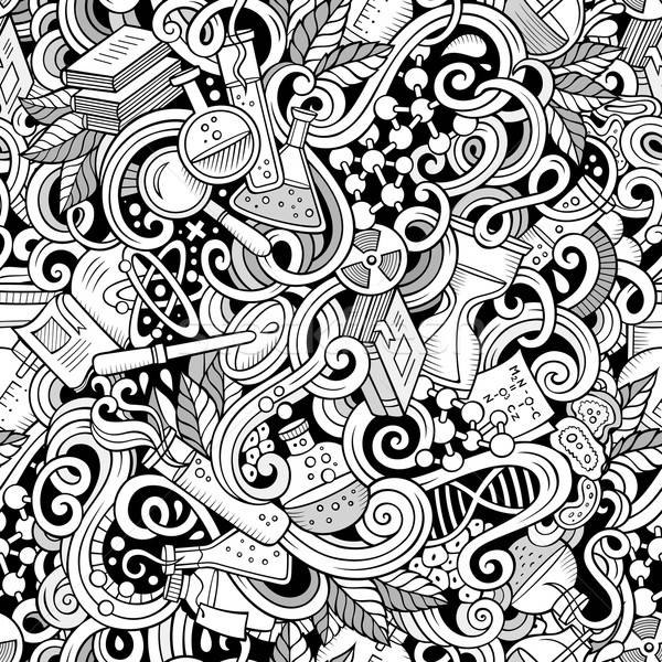 Cartoon hand-drawn science doodles seamless pattern Stock photo © balabolka