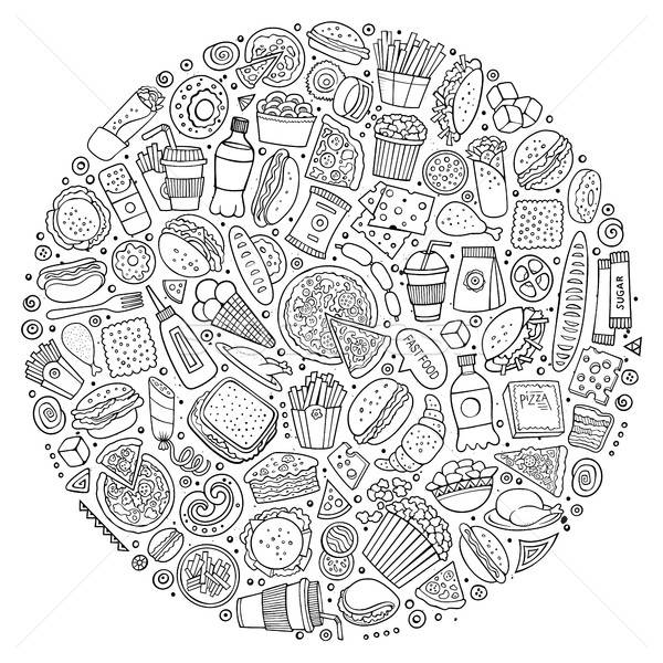 Set of Fast food cartoon doodle objects, symbols and items Stock photo © balabolka